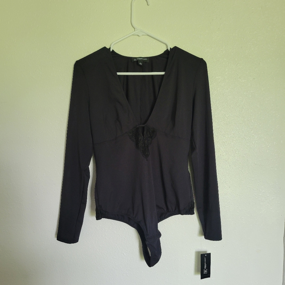 INC International Concepts Black Fitted Longsleeve Bodysuit